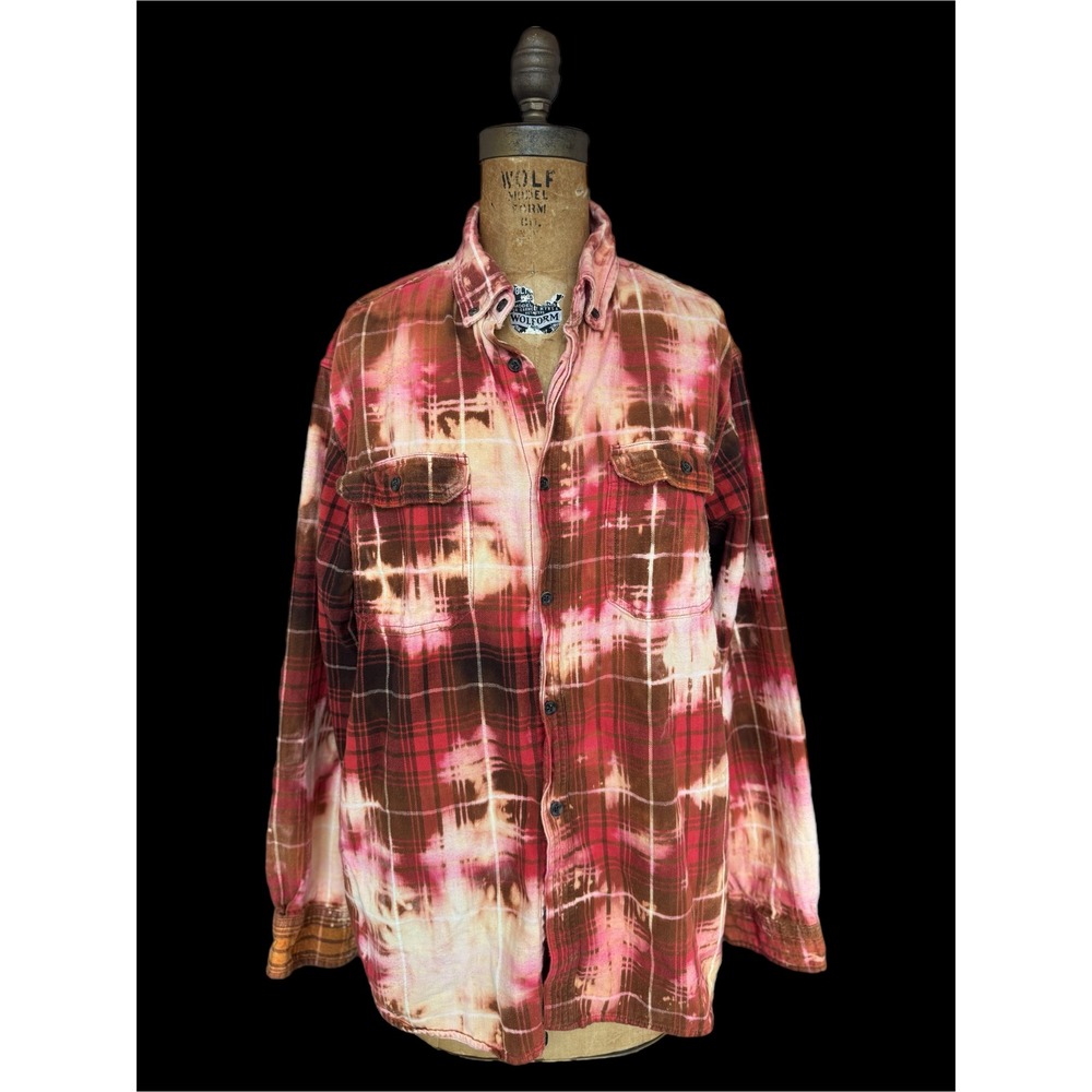 Vintage Butterfly Patch Bleached Flannel Shirt Upcycled Cotton Size Large - Picture 5 of 10